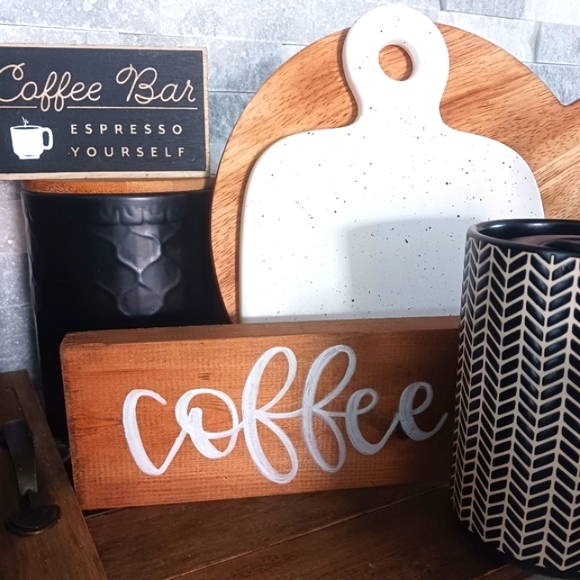 Handpainted "Coffee" Wood Slab Coffee Bar Kitchen Decor - Picture 12 of 13
